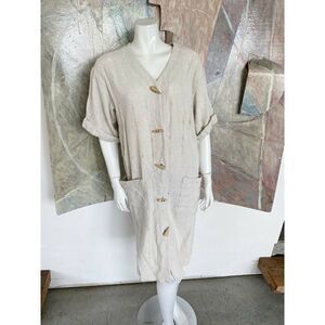 Vintage Regina Kravitz Dress Cream Linen Pocketed Ivory Size 6
